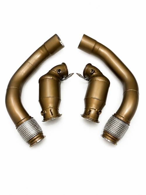 SLN S63 200-cell pre-LCI sports cat downpipes for BMW F90 M5 and F91–F93 M8 – alternate view