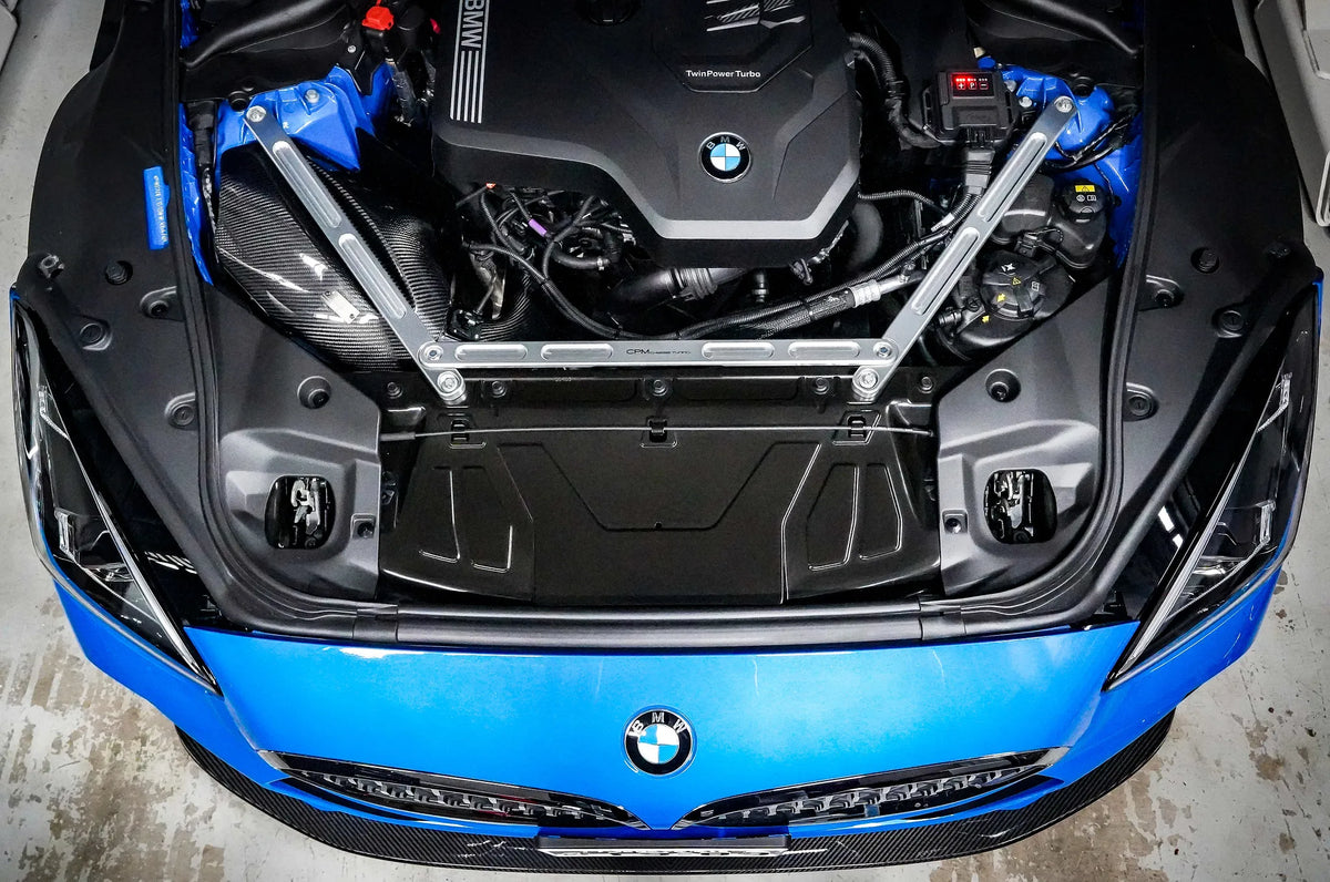 BMW G29 Z4 B48 engine bay with Eventuri carbon intake installed