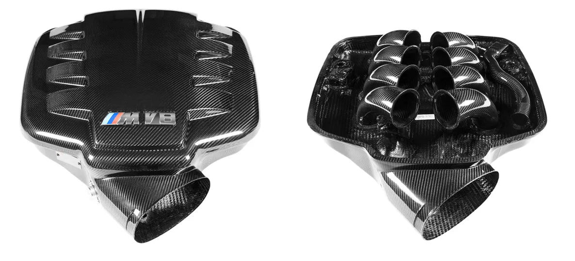 Top and underside views of Eventuri carbon plenum for BMW E90/E92/E93 M3