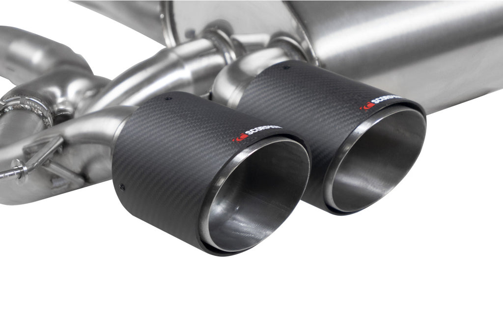 Close-up of Scorpion carbon Ascari exhaust tips