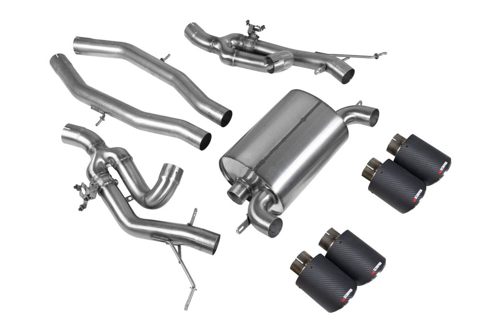 Scorpion SBM084CF rear exhaust kit laid out from above