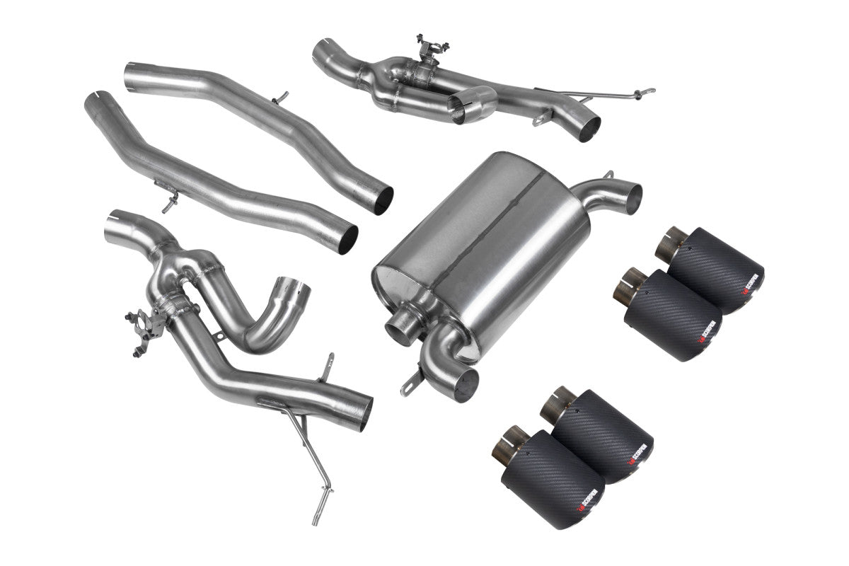 Scorpion SBM084CF rear exhaust kit laid out from above