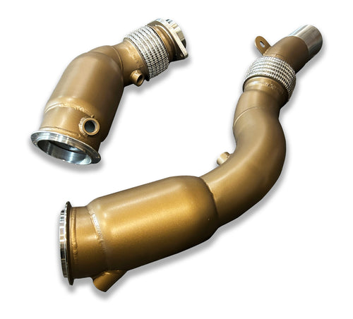 SLN S55 ceramic-coated sports cat downpipes – alternate angle