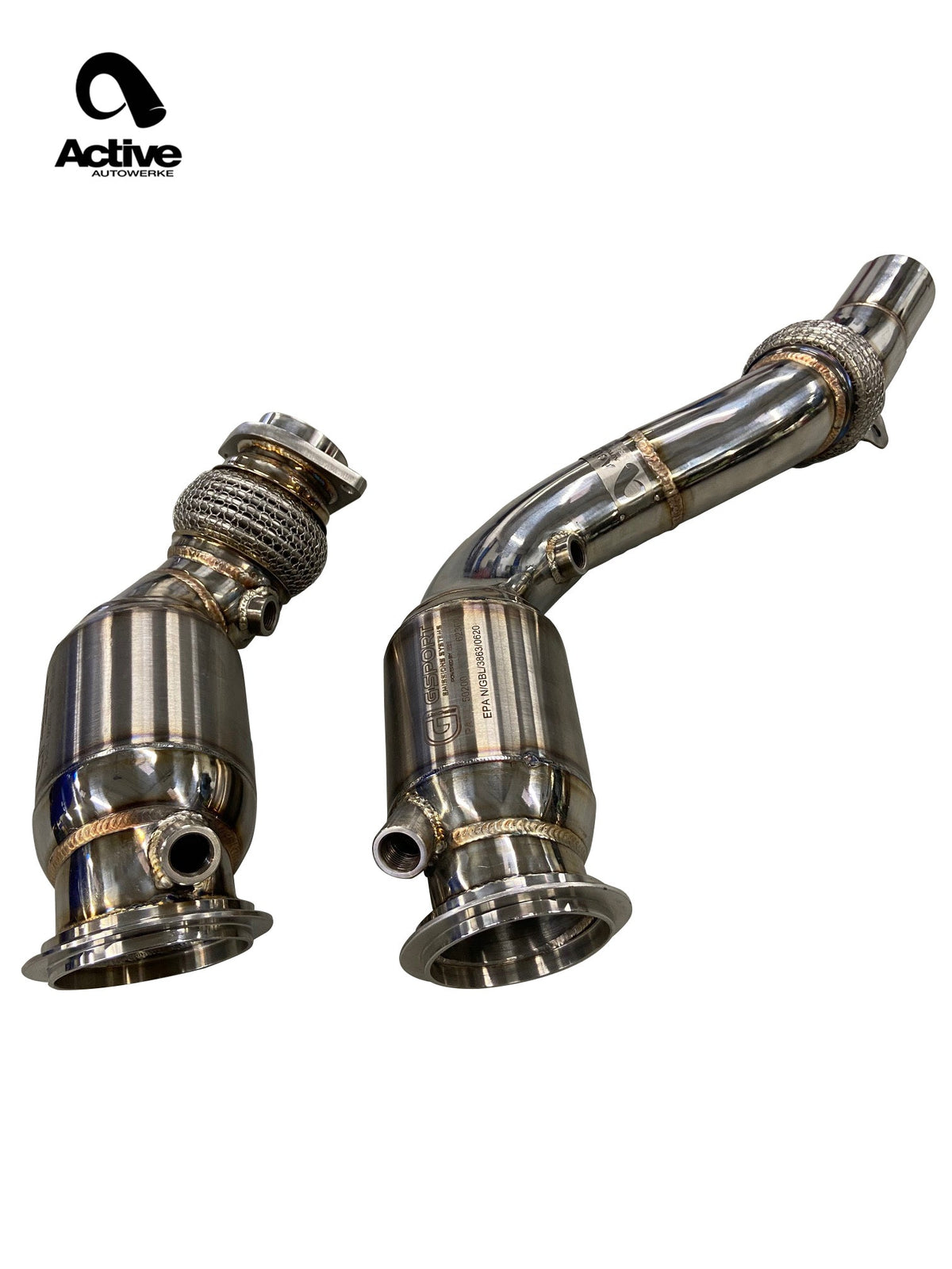Active Autowerke 11-080 S55 GESI sports cat downpipes — detail view 2