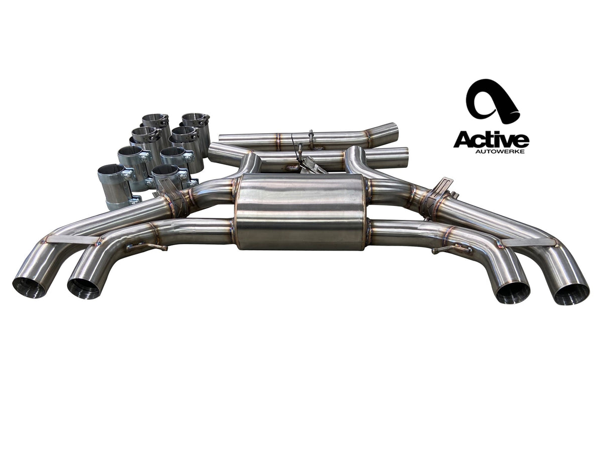 Active Autowerke Valved Rear Exhaust — BMW X3 M / X4 M Pre-LCI — Manufacturer product photograph. The selected vehicle-specific kit and tailpipe finish determine the supplied components.