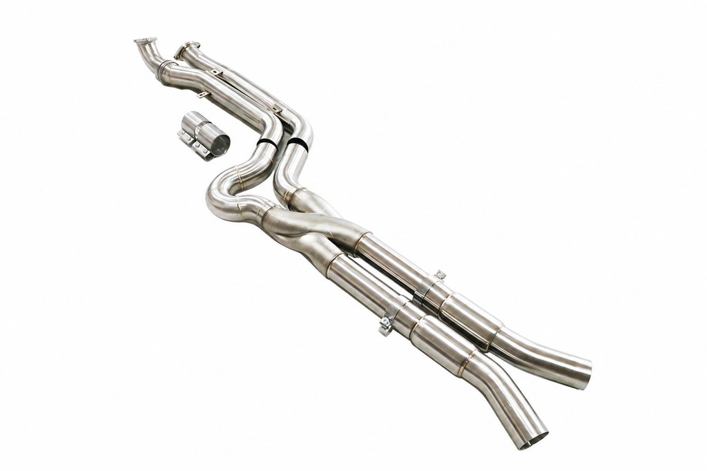 SLN cast Z-midpipe for BMW G80 M3 and G82 M4 — reverse angle