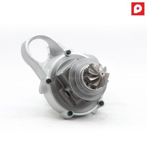Rear view of the Pure600 cast turbo for BMW B58 Gen 1, showing the turbine wheel