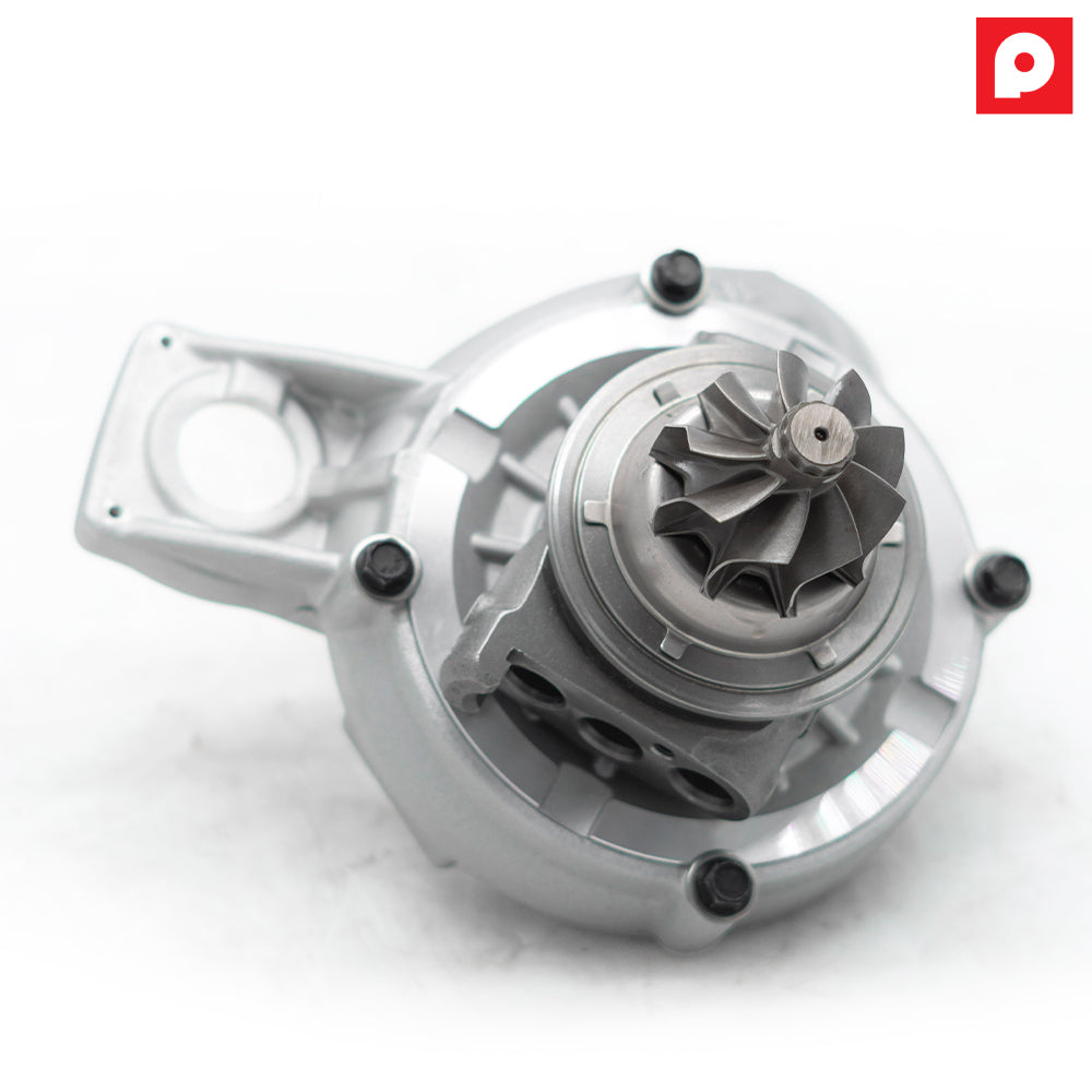 Rear view of the Pure600 cast turbo for BMW B58 Gen 2 six-port engines