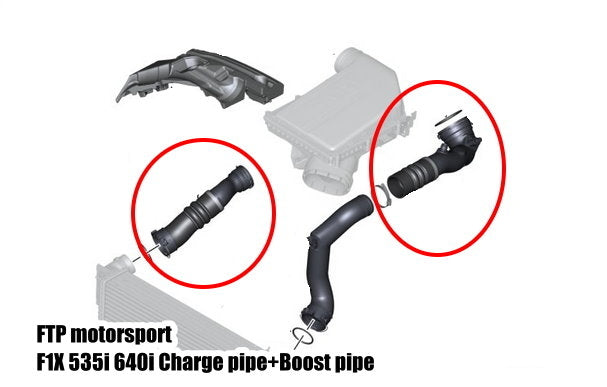Original BMW N55 F1x charge and boost-pipe locations highlighted