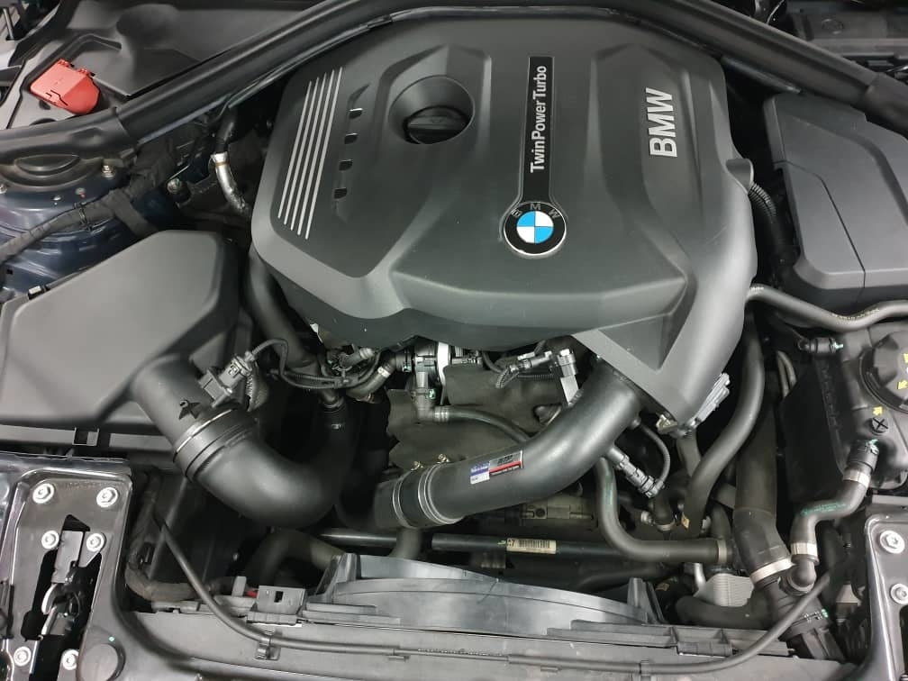 FTP F-Series B48 charge and inlet pipes installed; surrounding engine parts not included