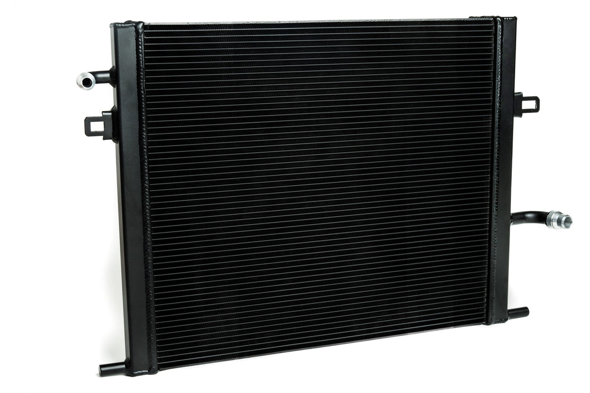 VRSF 10583010 heat exchanger viewed from the connection side, showing hose fittings and mounting tabs